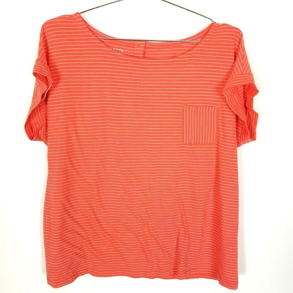 Talbots Women Plus Striped Top Blouse Size 2X Orange Cotton Blend Short Sleeve